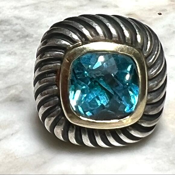 David Yurman Earrings Authentic Blue Topaz Albion Stud 14K Gold & 925 Silver - Picture 3 of 7